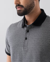 Regular Fit Yarn-Dyed Jacquard Mercerised Polo Shirt