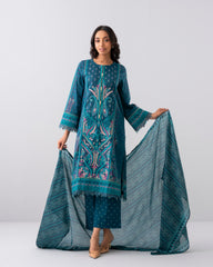 Smart Fit Digital Printed Three-Piece Lawn with Silk Dupatta
