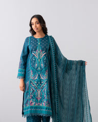 Smart Fit Digital Printed Three-Piece Lawn with Silk Dupatta