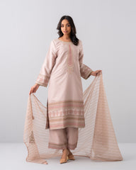 Smart Fit Embroidered Three-Piece Semi-Formal Ethnic Set with Organza Dupatta
