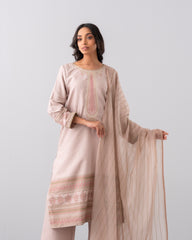 Smart Fit Embroidered Three-Piece Semi-Formal Ethnic Set with Organza Dupatta