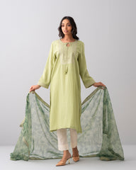 Smart Fit Embellished Two-Piece Formal Ethnic Set with Organza Dupatta
