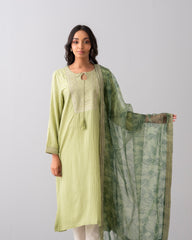Smart Fit Embellished Two-Piece Formal Ethnic Set with Organza Dupatta