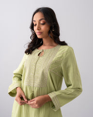 Smart Fit Embellished Two-Piece Formal Ethnic Set with Organza Dupatta