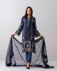 Smart Fit Embellished Two-Piece Formal Ethnic Set with Organza Dupatta