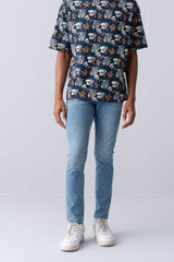 Tapered Fit Washed Blue Jeans