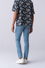 Tapered Fit Washed Blue Jeans