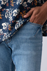 Tapered Fit Washed Blue Jeans