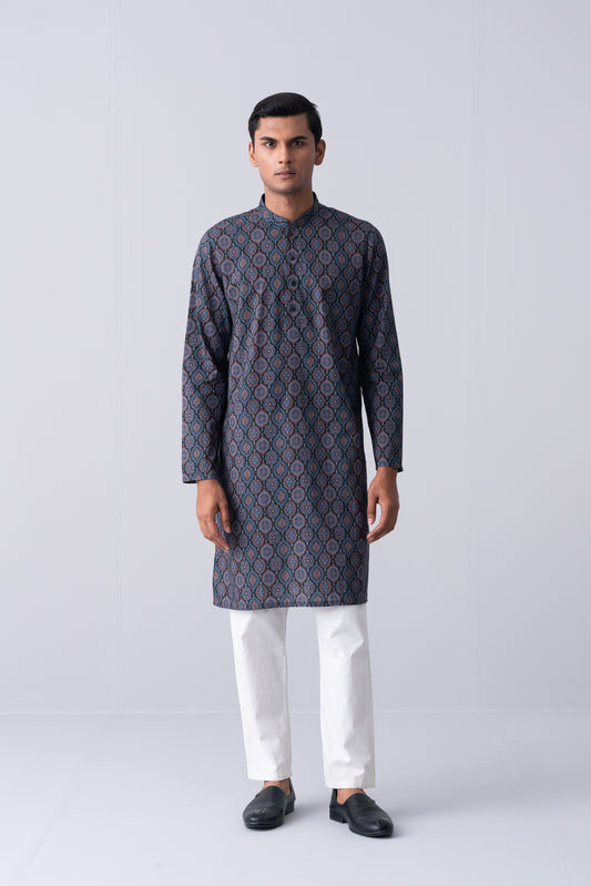 Regular Fit Ajrakh-Printed Cotton Panjabi