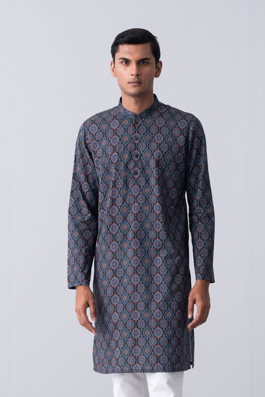 Regular Fit Ajrakh-Printed Cotton Panjabi