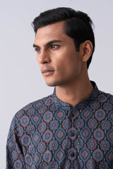Regular Fit Ajrakh-Printed Cotton Panjabi