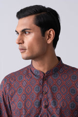 Regular Fit Ajrakh-Printed Cotton Panjabi