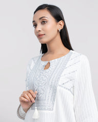 Smart Fit Embellished Two-Piece Formal Ethnic Set with Organza Dupatta