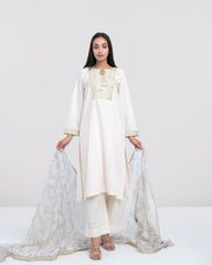 Smart Fit Embellished Two-Piece Formal Ethnic Set with Organza Dupatta