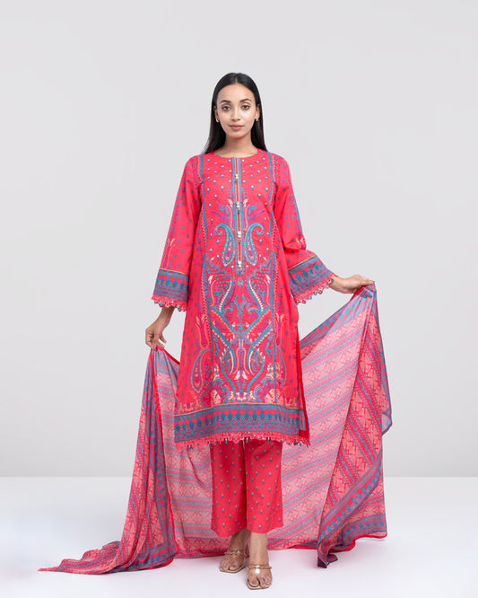 Smart Fit Digital Printed Three-Piece Lawn with Silk Dupatta