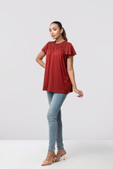 Regular Fit Cap Sleeve T-Shirt with Sequin Front Yoke