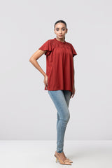 Regular Fit Cap Sleeve T-Shirt with Sequin Front Yoke