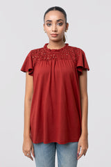 Regular Fit Cap Sleeve T-Shirt with Sequin Front Yoke