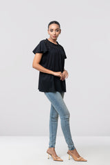 Regular Fit Cap Sleeve T-Shirt with Sequin Front Yoke
