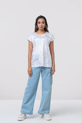 Relaxed Fit Silver Marble Shimmer T-Shirt - Bling