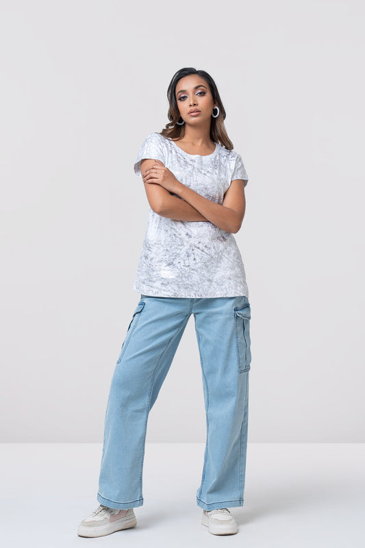 Relaxed Fit Silver Marble Shimmer T-Shirt - Bling