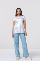 Relaxed Fit Silver Marble Shimmer T-Shirt - Bling