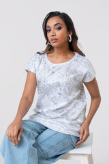 Relaxed Fit Silver Marble Shimmer T-Shirt - Bling