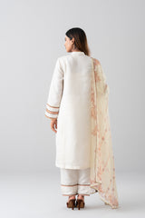 Smart Fit Embroidered Three-Piece Formal Ethnic Set with Organza Dupatta