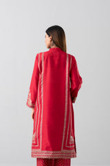 Relaxed Fit Embroidered Three-Piece Ethnic Set with Organza Dupatta