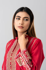 Relaxed Fit Embroidered Three-Piece Ethnic Set with Organza Dupatta