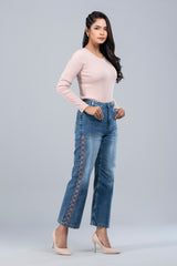 Wide-Leg Embroidered Denim