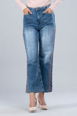 Wide-Leg Embroidered Denim