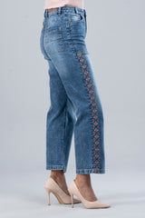 Wide-Leg Embroidered Denim