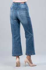 Wide-Leg Embroidered Denim