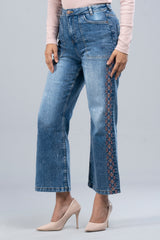 Wide-Leg Embroidered Denim