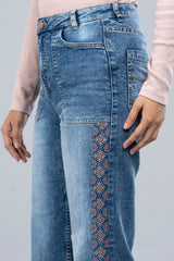 Wide-Leg Embroidered Denim