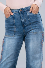 Wide-Leg Embroidered Denim