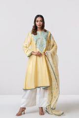 Smart Fit Embellished Two-Piece Formal Ethnic Set with Organza Dupatta