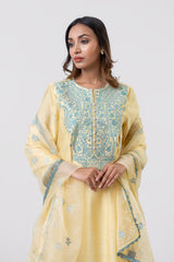 Smart Fit Embellished Two-Piece Formal Ethnic Set with Organza Dupatta