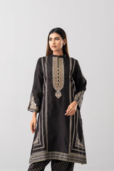 Relaxed Fit Embroidered Three-Piece Ethnic Set with Organza Dupatta