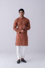 Slim Fit Ajrakh Printed Cotton Panjabi