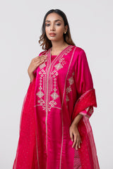 Smart Fit Embroidered Three-Piece Formal Ethnic Set with Organza Dupatta