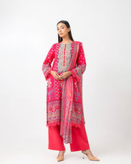 Smart Fit Embroidered Three-Piece Lawn with Chiffon Dupatta