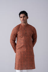 Slim Fit Ajrakh Printed Cotton Panjabi