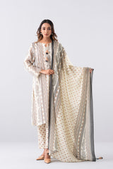 Relaxed Fit Printed Three-Piece Lawn with Cotton Dupatta