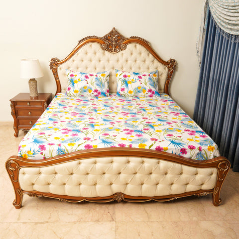 Bed Sheet - White Floral (Queen Size)
