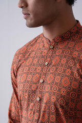 Slim Fit Ajrakh Printed Cotton Panjabi