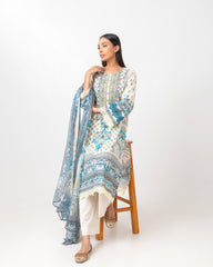Smart Fit Embroidered Three-Piece Lawn with Chiffon Dupatta