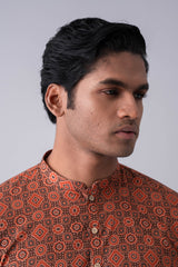 Slim Fit Ajrakh Printed Cotton Panjabi