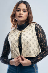 Allover Printed Short-Length Vest-Style Bolero Top
